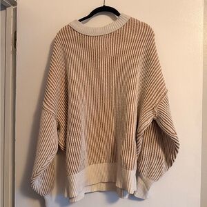 Aerie Cozy Striped Women's Sweater - Cream and Tan